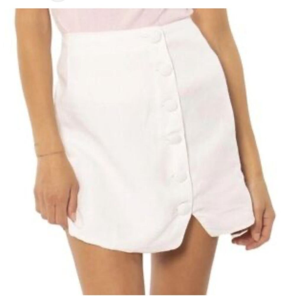 EUC linen Amuse Society Mari Woven Mini Skirt White Button Front Size Large